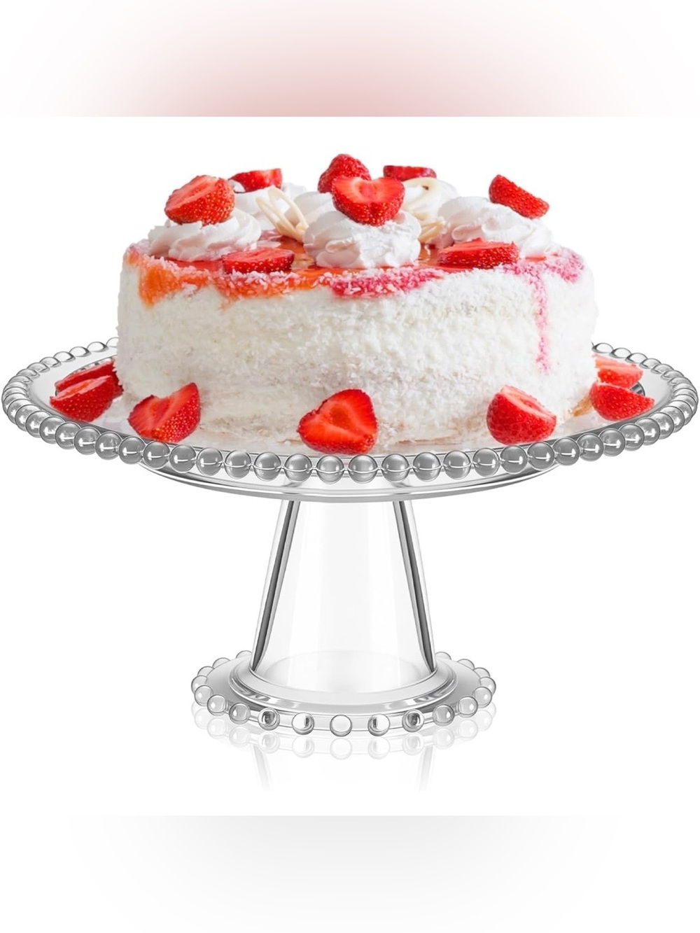 8 Inch Beaded Glass Cake Stand Vintage Clear Cake Stand